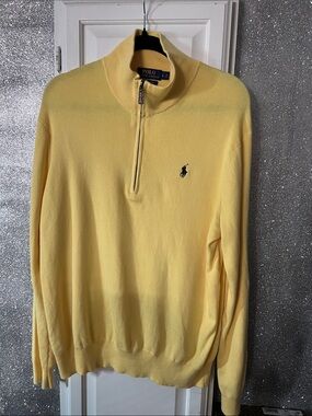 Polo by Ralph Lauren Pale Yellow Half-Zip Sweater with Navy Pony